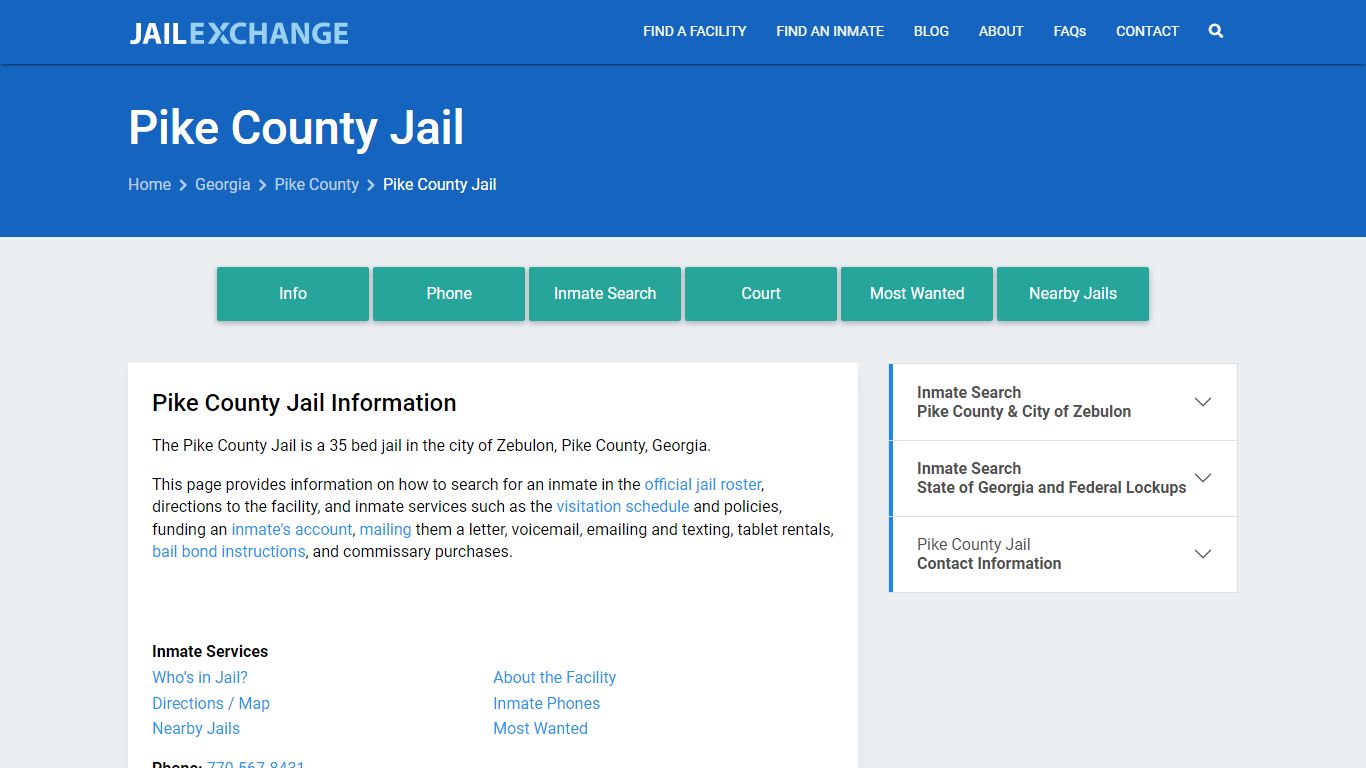 Pike County Jail, GA Inmate Search, Information